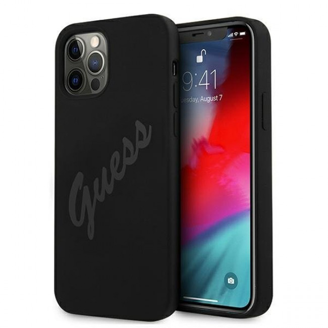 Guess iPhone 12 Pro Max Silicone Vintage Script Θήκη Σιλικόνης - Black - GUHCP12LLSVSBK