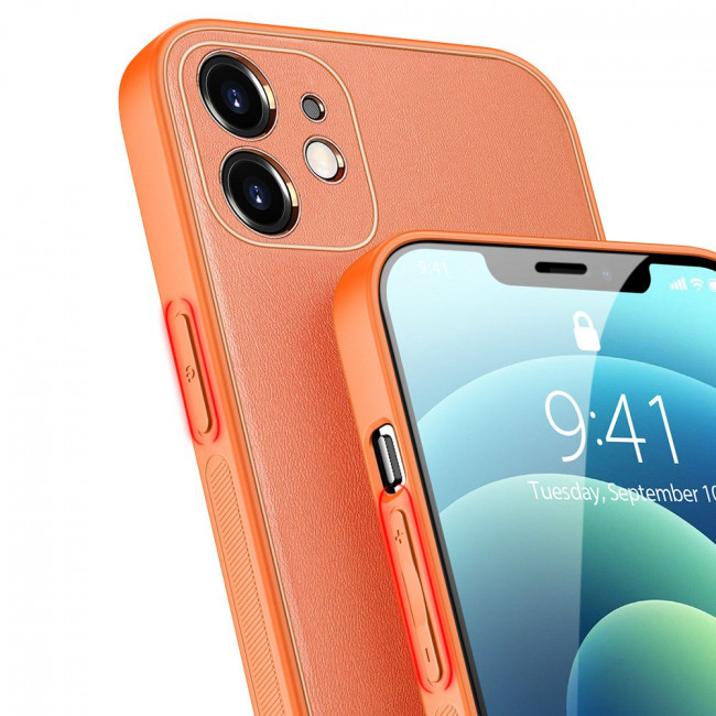 Dux Ducis iPhone 12 Yolo Elegant Series Θήκη με Επένδυση Συνθετικού Δέρματος - Orange