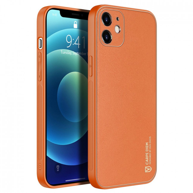 Dux Ducis iPhone 12 Yolo Elegant Series Θήκη με Επένδυση Συνθετικού Δέρματος - Orange