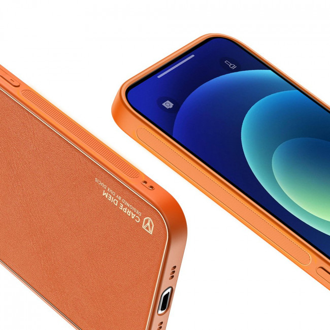 Dux Ducis iPhone 12 Yolo Elegant Series Θήκη με Επένδυση Συνθετικού Δέρματος - Orange