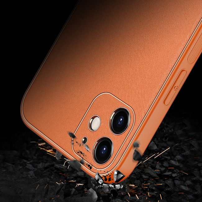 Dux Ducis iPhone 12 Yolo Elegant Series Θήκη με Επένδυση Συνθετικού Δέρματος - Orange