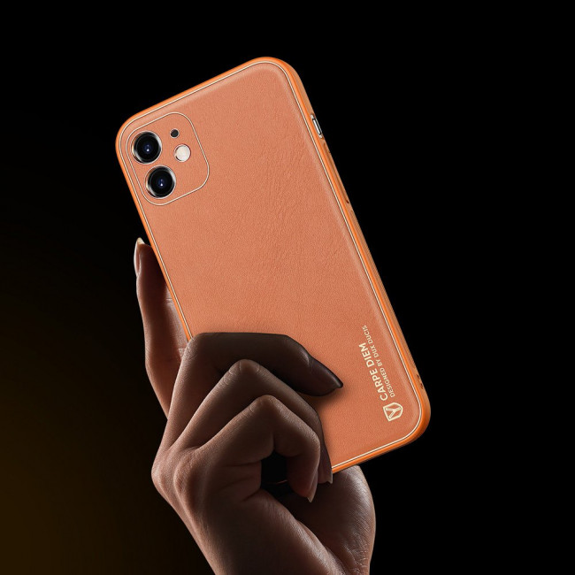 Dux Ducis iPhone 12 Yolo Elegant Series Θήκη με Επένδυση Συνθετικού Δέρματος - Orange