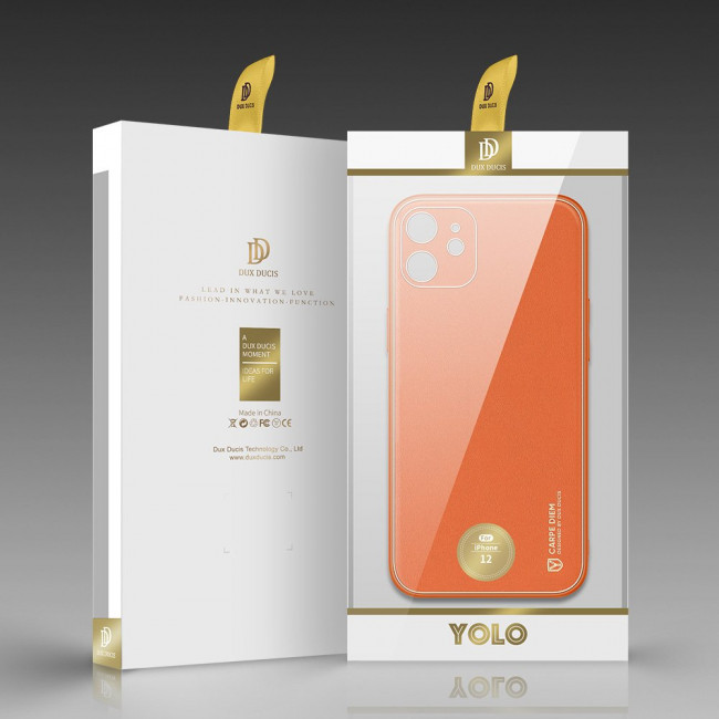 Dux Ducis iPhone 12 Yolo Elegant Series Θήκη με Επένδυση Συνθετικού Δέρματος - Orange