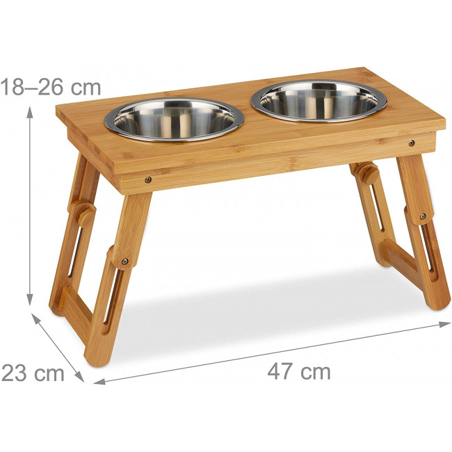 Relaxdays Foldable Bowl Stand - Αναδιπλούμενο Σταντ με 2 Μπολ για Νερό και Τροφή - 700 ml - Natural - 4052025916091