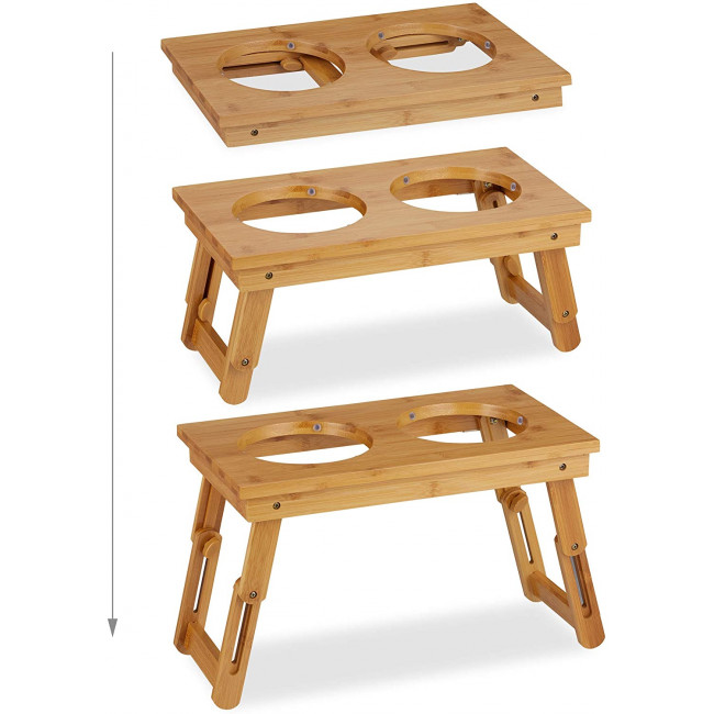 Relaxdays Foldable Bowl Stand - Αναδιπλούμενο Σταντ με 2 Μπολ για Νερό και Τροφή - 700 ml - Natural - 4052025916091