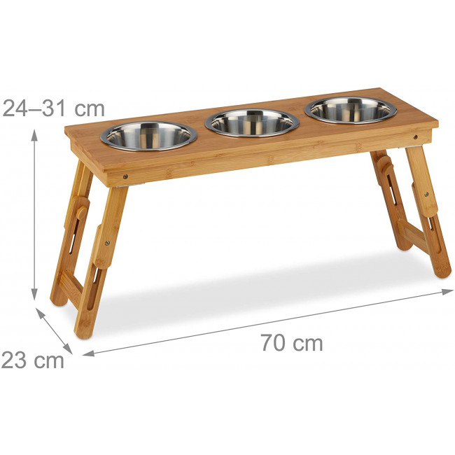 Relaxdays Foldable Bowl Stand - Αναδιπλούμενο Σταντ με 3 Μπολ για Νερό και Τροφή - 700 ml - Natural - 4052025916084