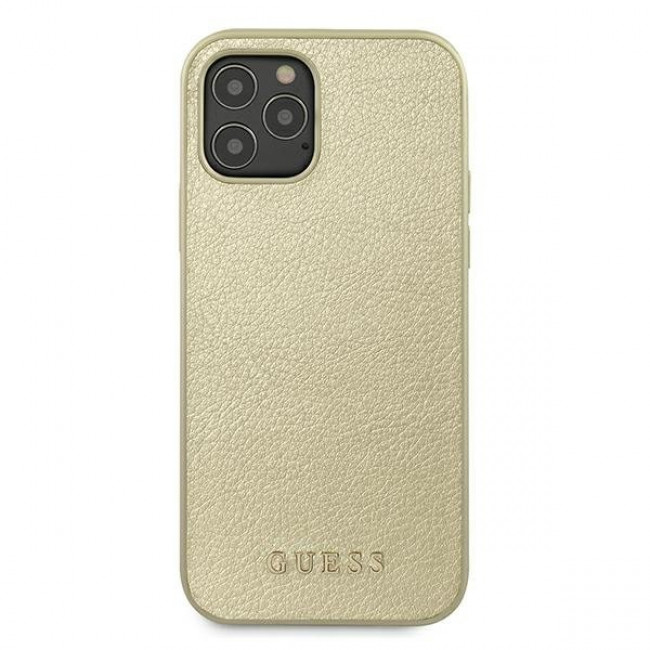 Guess iPhone 12 Pro Max - Iridescent Θήκη με Επένδυση Συνθετικού Δέρματος - Gold - GUHCP12LIGLGO