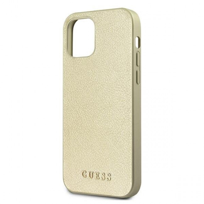 Guess iPhone 12 Pro Max - Iridescent Θήκη με Επένδυση Συνθετικού Δέρματος - Gold - GUHCP12LIGLGO