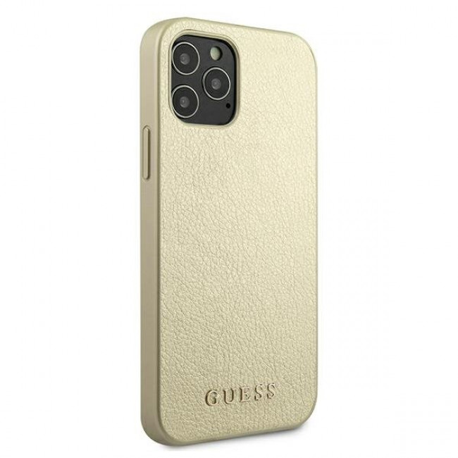 Guess iPhone 12 Pro Max - Iridescent Θήκη με Επένδυση Συνθετικού Δέρματος - Gold - GUHCP12LIGLGO