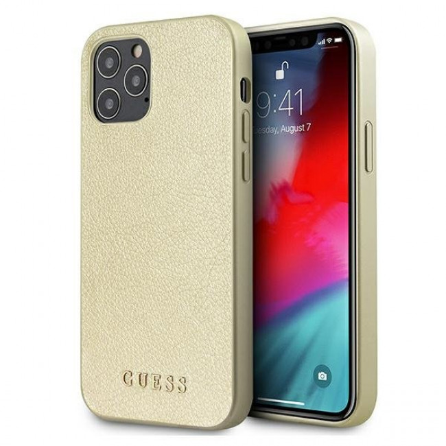 Guess iPhone 12 Pro Max - Iridescent Θήκη με Επένδυση Συνθετικού Δέρματος - Gold - GUHCP12LIGLGO