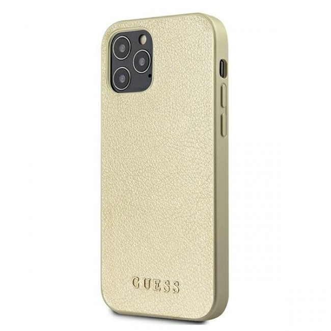 Guess iPhone 12 Pro Max - Iridescent Θήκη με Επένδυση Συνθετικού Δέρματος - Gold - GUHCP12LIGLGO