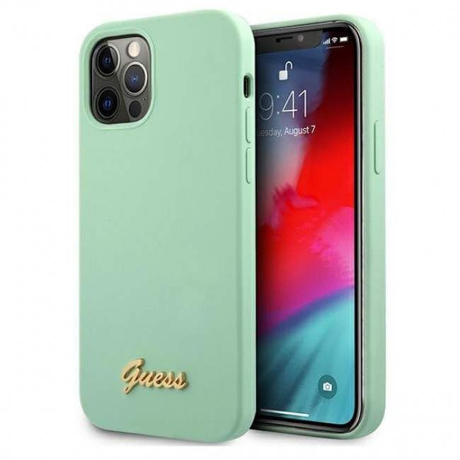 Guess iPhone 12 / iPhone 12 Pro Silicone Metal Logo Script Θήκη Σιλικόνης - Green - GUHCP12MLSLMGGN