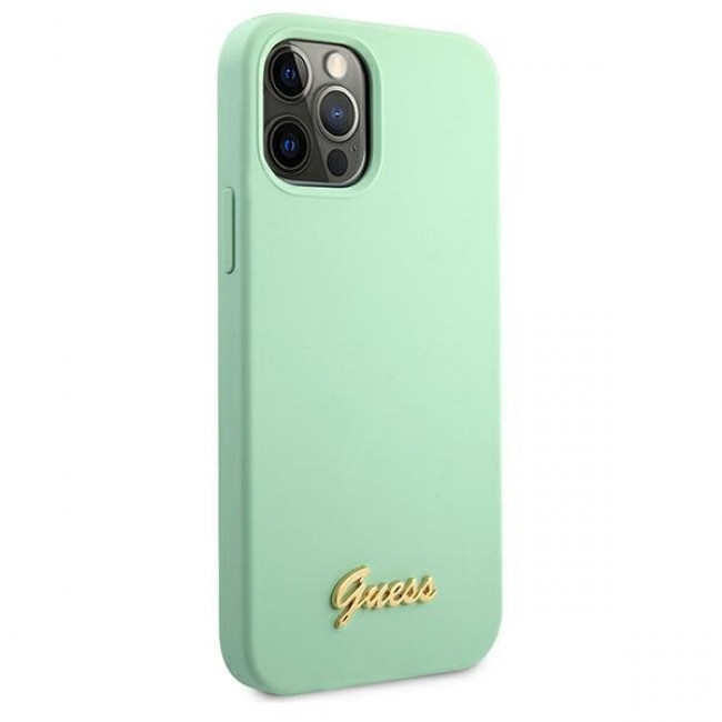 Guess iPhone 12 / iPhone 12 Pro Silicone Metal Logo Script Θήκη Σιλικόνης - Green - GUHCP12MLSLMGGN