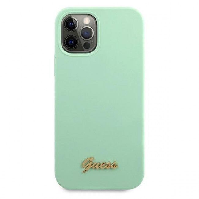 Guess iPhone 12 / iPhone 12 Pro Silicone Metal Logo Script Θήκη Σιλικόνης - Green - GUHCP12MLSLMGGN