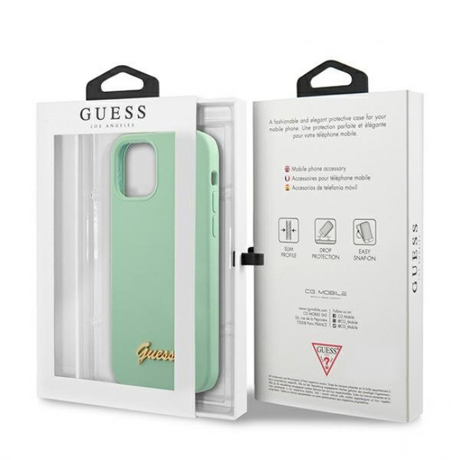 Guess iPhone 12 / iPhone 12 Pro Silicone Metal Logo Script Θήκη Σιλικόνης - Green - GUHCP12MLSLMGGN