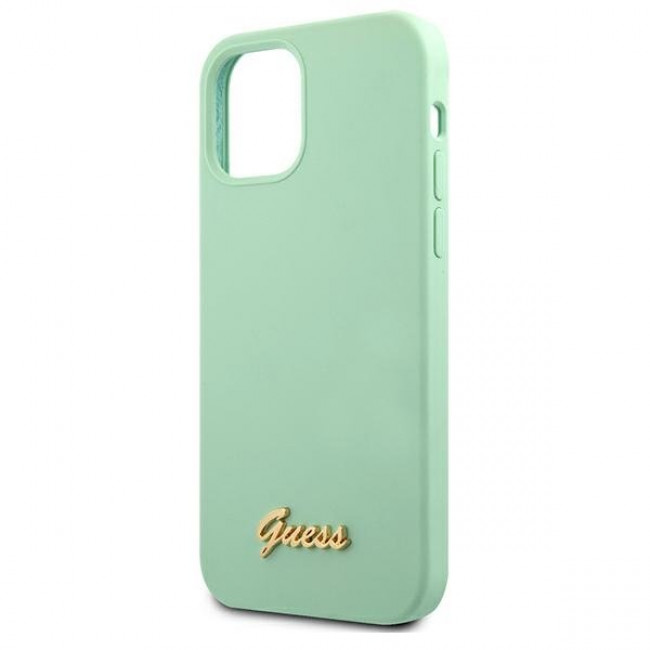 Guess iPhone 12 / iPhone 12 Pro Silicone Metal Logo Script Θήκη Σιλικόνης - Green - GUHCP12MLSLMGGN