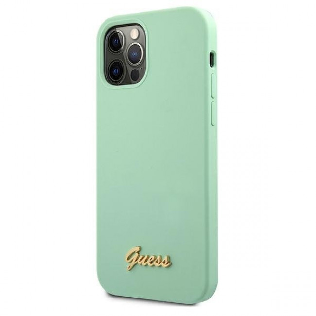 Guess iPhone 12 / iPhone 12 Pro Silicone Metal Logo Script Θήκη Σιλικόνης - Green - GUHCP12MLSLMGGN