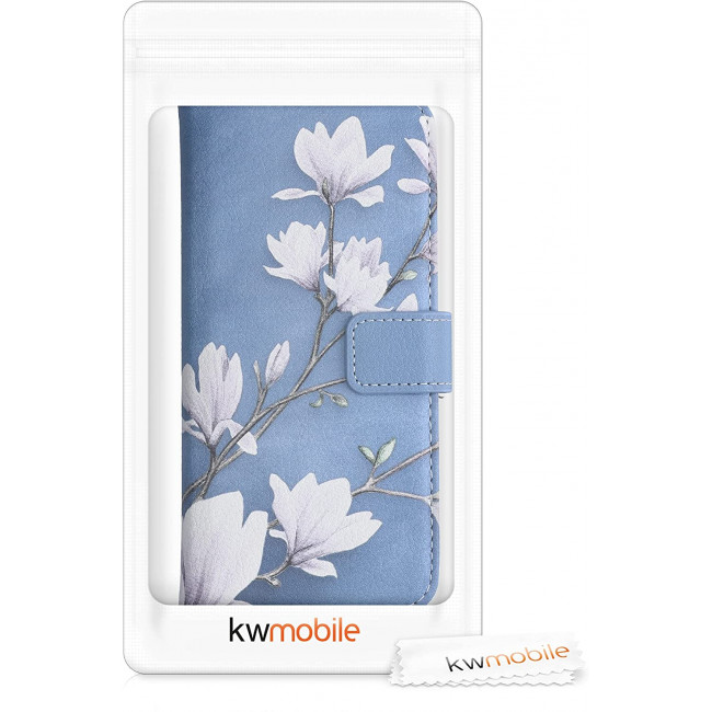 KW Samsung Galaxy A52 / A52 5G / A52s 5G Θήκη Πορτοφόλι Stand - Design Magnolias - White / Blue / Grey - 54349.02