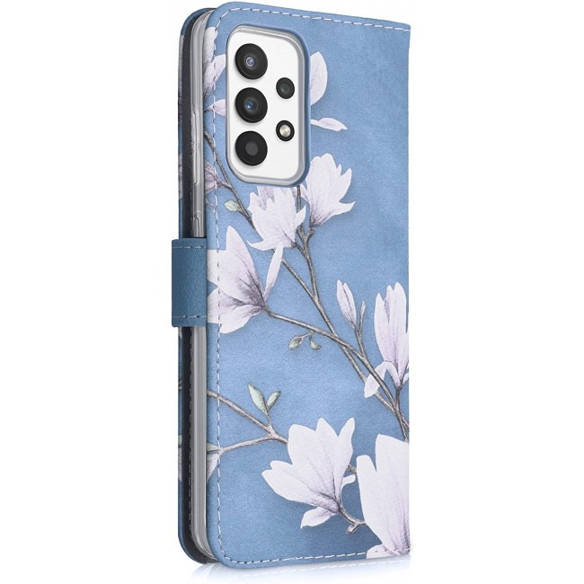 KW Samsung Galaxy A52 / A52 5G / A52s 5G Θήκη Πορτοφόλι Stand - Design Magnolias - White / Blue / Grey - 54349.02