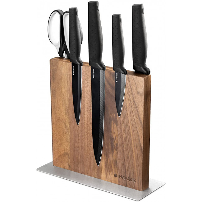 Navaris Double Sided Wooden Magnetic Knife Holder Μαγνητική Ξύλινη Βάση Μαχαιριών Διπλής Όψεως - Walnut Wood - 50416.025.03