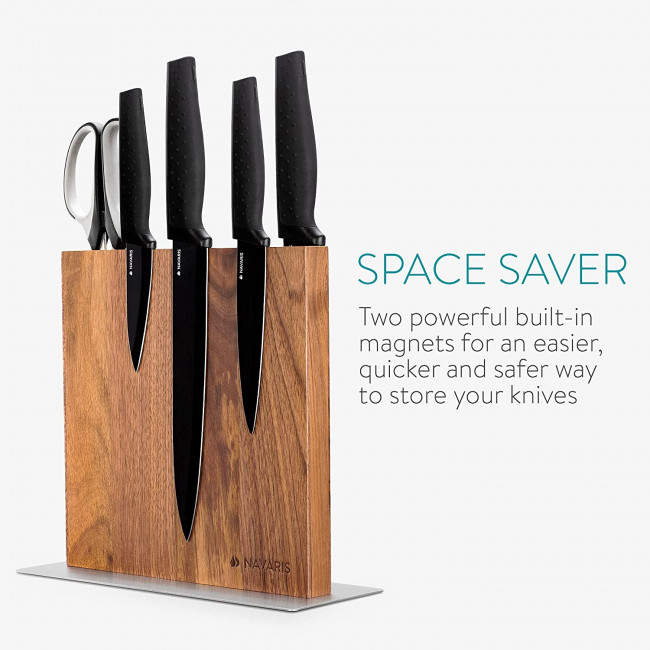 Navaris Double Sided Wooden Magnetic Knife Holder Μαγνητική Ξύλινη Βάση Μαχαιριών Διπλής Όψεως - Walnut Wood - 50416.025.03