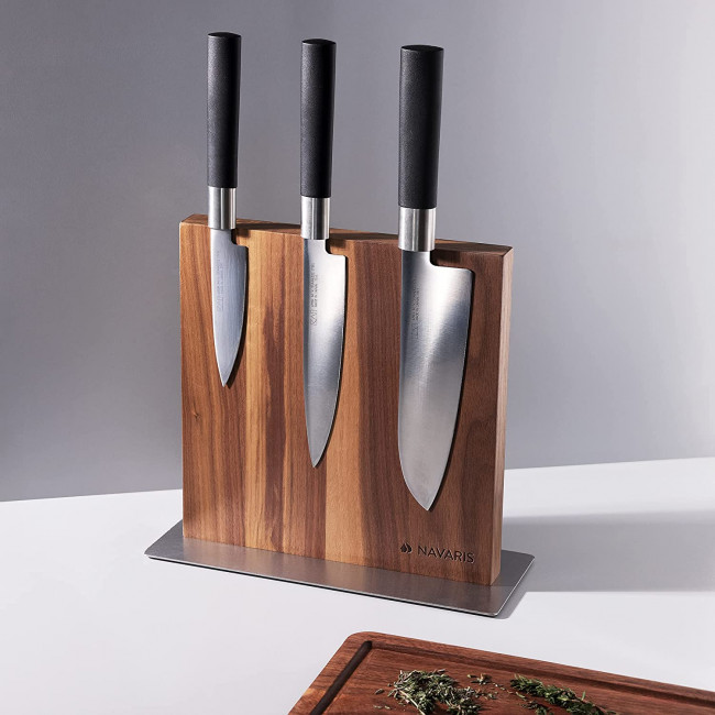 Navaris Double Sided Wooden Magnetic Knife Holder Μαγνητική Ξύλινη Βάση Μαχαιριών Διπλής Όψεως - Walnut Wood - 50416.025.03