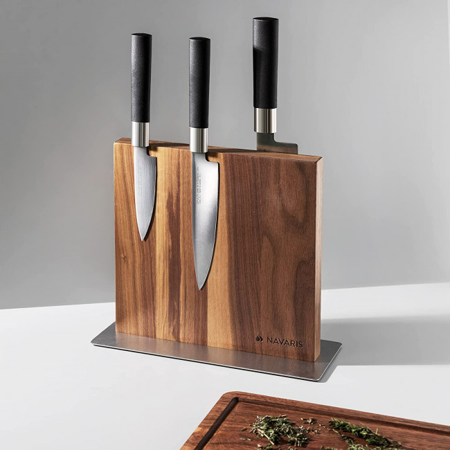 Navaris Double Sided Wooden Magnetic Knife Holder Μαγνητική Ξύλινη Βάση Μαχαιριών Διπλής Όψεως - Walnut Wood - 50416.025.03