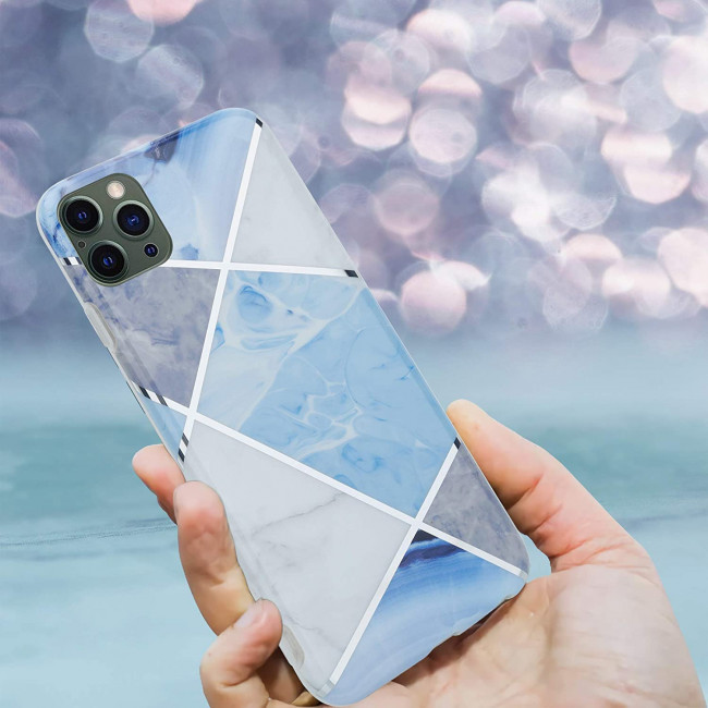 Cadorabo iPhone 12 Pro Max Θήκη Σιλικόνης TPU - Design Marble No.2 Mosaic Pattern - Blue / White / Grey