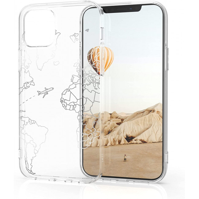 KW iPhone 12 / iPhone 12 Pro Θήκη Σιλικόνης TPU Design Travel and Explore - Διάφανη / Silver - 53035.12