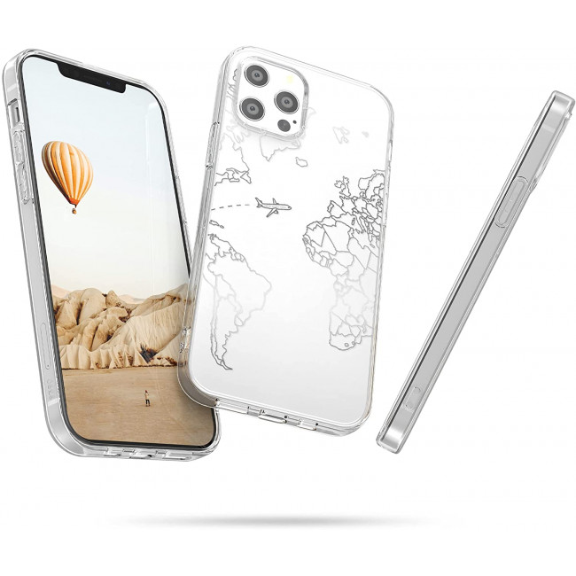 KW iPhone 12 / iPhone 12 Pro Θήκη Σιλικόνης TPU Design Travel and Explore - Διάφανη / Silver - 53035.12