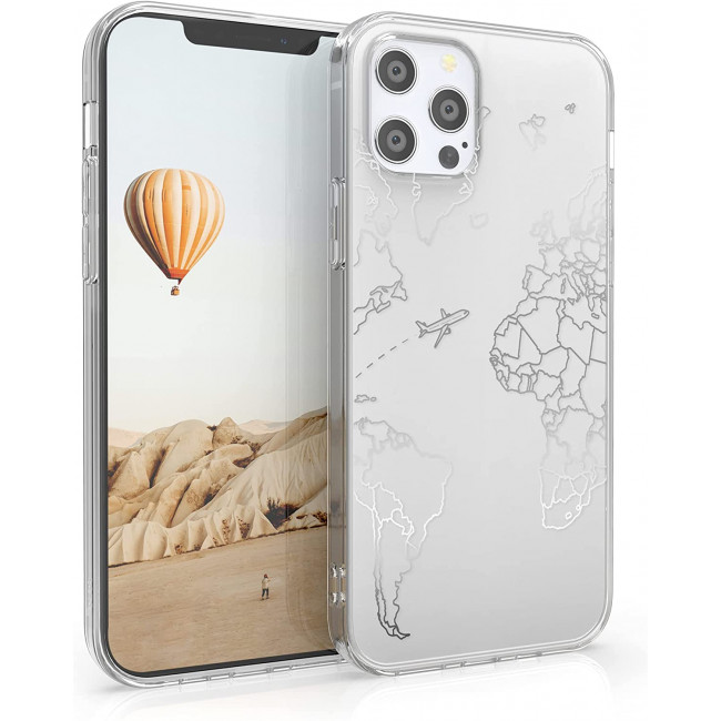 KW iPhone 12 / iPhone 12 Pro Θήκη Σιλικόνης TPU Design Travel and Explore - Διάφανη / Silver - 53035.12