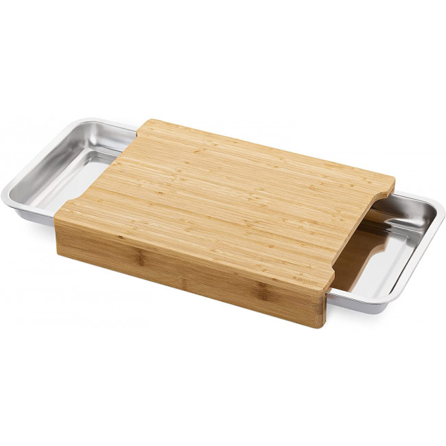 Navaris XL Bamboo Chopping Board with Crumb Tray Σανίδα Κοπής από Μπαμπού με 2 Δοχεία - Light Brown / Silver - 47368.03