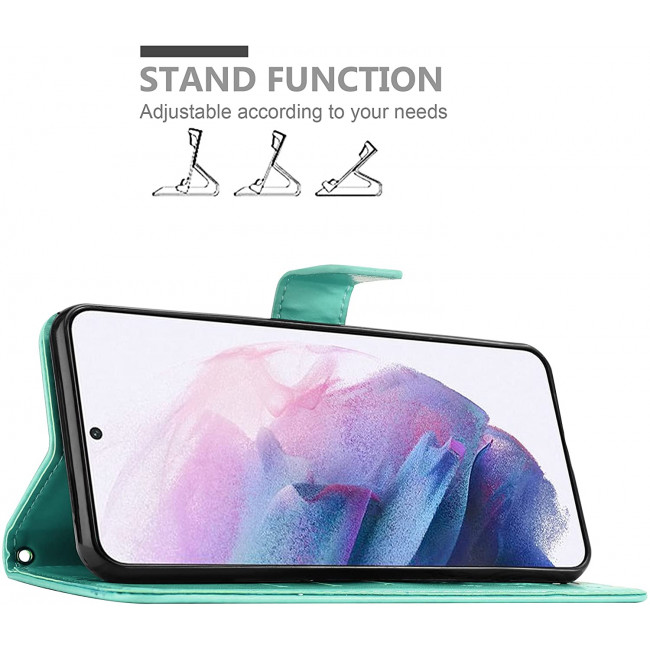 Cadorabo Samsung Galaxy S21 Θήκη Πορτοφόλι Stand από Δερματίνη - Floral - Turquoise