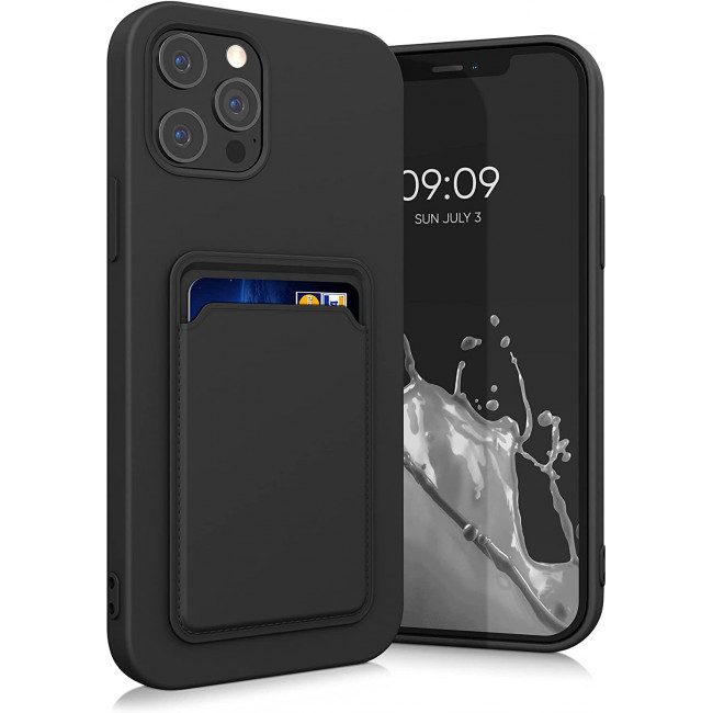 KW iPhone 12 Pro Max Θήκη Σιλικόνης TPU με Υποδοχή για Κάρτα - Black - 55113.01