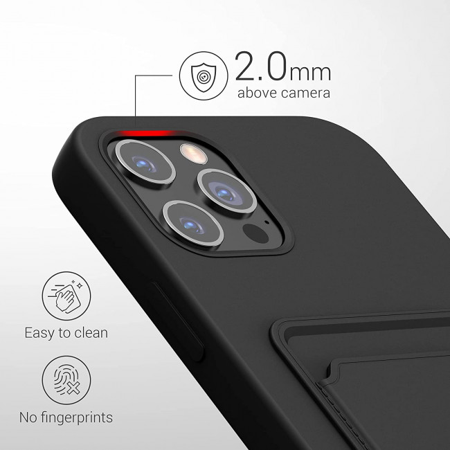 KW iPhone 12 Pro Max Θήκη Σιλικόνης TPU με Υποδοχή για Κάρτα - Black - 55113.01