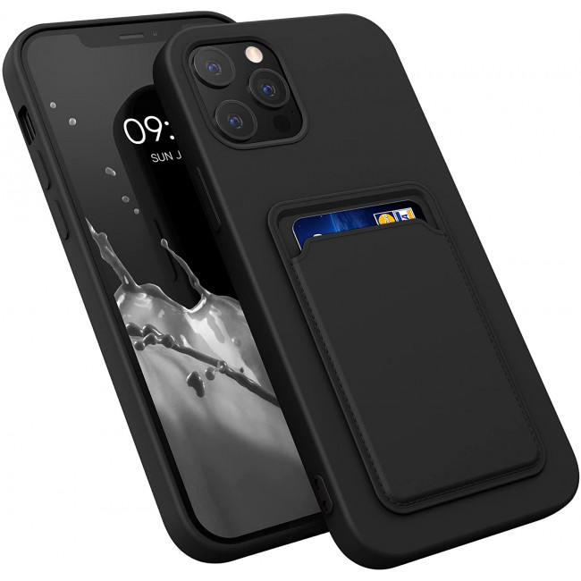 KW iPhone 12 Pro Max Θήκη Σιλικόνης TPU με Υποδοχή για Κάρτα - Black - 55113.01