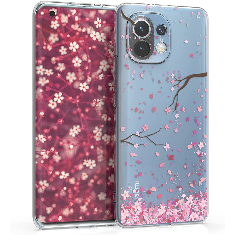 KW Xiaomi Mi 11 Θήκη Σιλικόνης TPU Design Cherry Blossoms - Light Pink / Dark Brown - Διάφανη - 54190.01