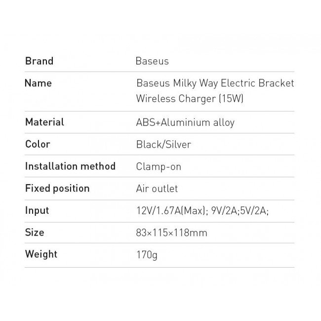 Baseus Milky Way Electric Bracket Universal Βάση Αυτοκινήτου Αεραγωγού με Ασύρματη Φόρτιση Qi Charge - Black - WXHW02-01