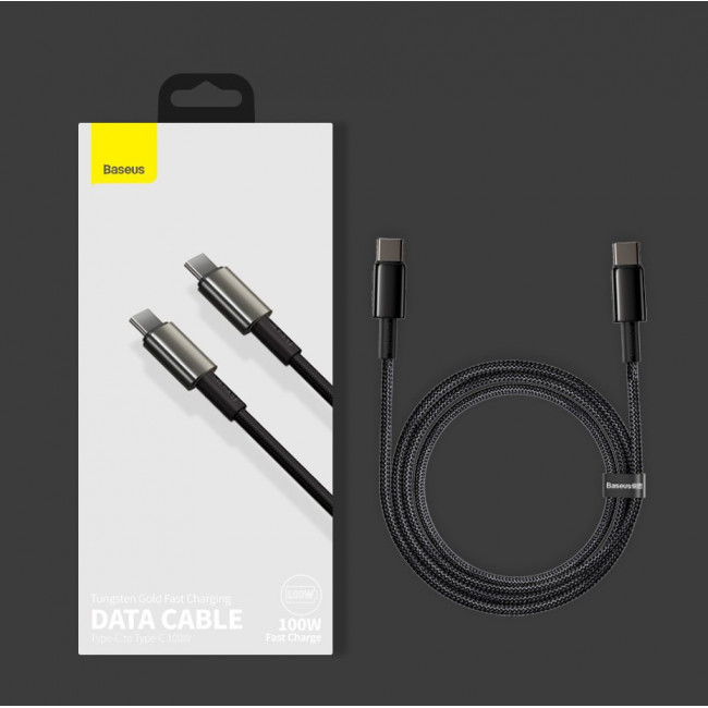 Baseus Tungsten Gold Series Cable Type-C 5A PD 100W - Καλώδιο Γρήγορης Φόρτισης Type-C to Type-C 2M - Black - CATWJ-A01