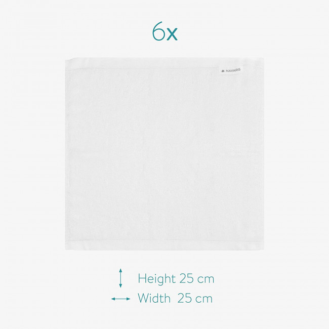 Navaris Bamboo Wash Cloths Pack of 6 Σετ με 6 Πετσέτες από Bamboo - 25 x 25 cm - White / Light Blue / Black - 48734.23.06