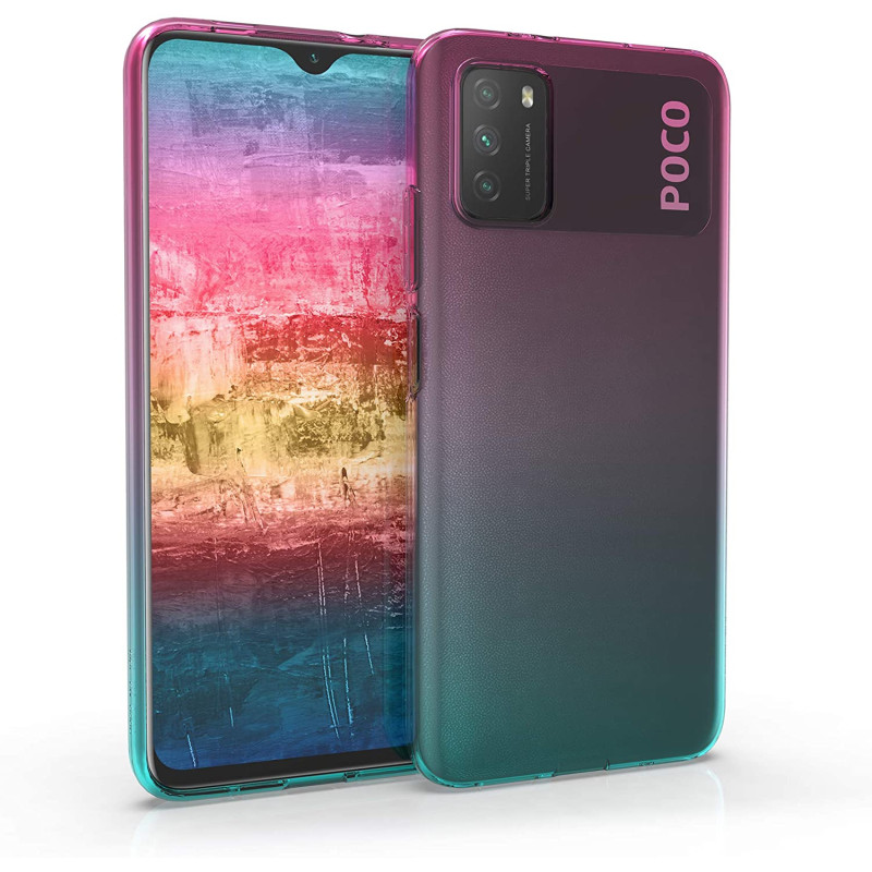 KW Xiaomi Poco M3 Θήκη Σιλικόνης TPU Design Two Colors - Pink / Blue / Διάφανη - 53975.01