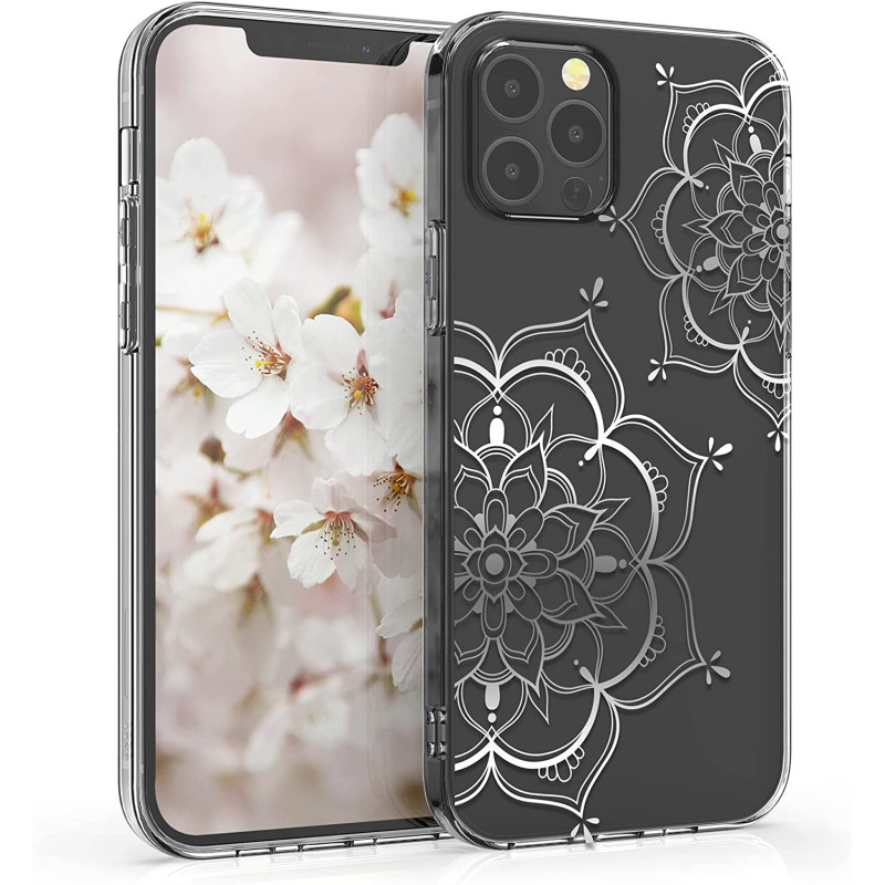 KW iPhone 12 / iPhone 12 Pro Θήκη Σιλικόνης TPU Design Flower Twins - Διάφανη / Silver - 53035.11