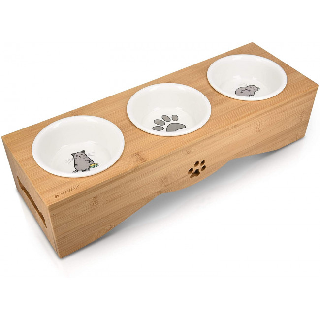 Navaris Raised Pet Bowls Stand - Ανυψωμένα Μπολ Φαγητού με Ξύλινη Βάση για Κατοικίδια - 130 ml - Wood - 53327.01