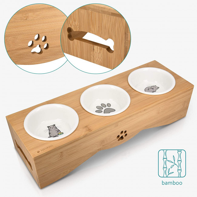 Navaris Raised Pet Bowls Stand - Ανυψωμένα Μπολ Φαγητού με Ξύλινη Βάση για Κατοικίδια - 130 ml - Wood - 53327.01