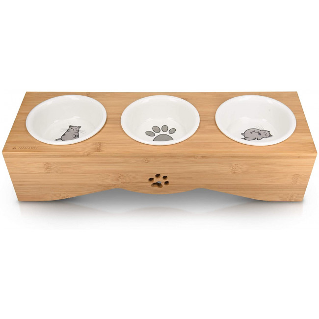 Navaris Raised Pet Bowls Stand - Ανυψωμένα Μπολ Φαγητού με Ξύλινη Βάση για Κατοικίδια - 130 ml - Wood - 53327.01