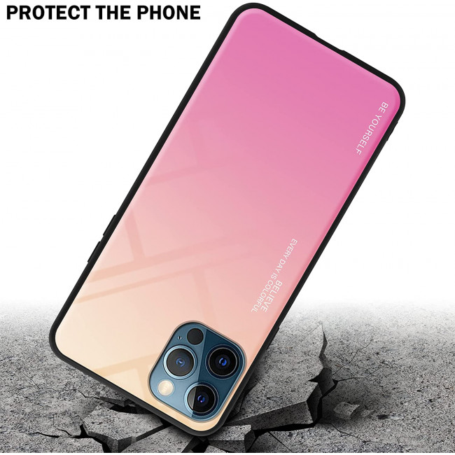 Cadorabo iPhone 12 Pro Max Θήκη με Πλαίσιο Σιλικόνης και Όψη Γυαλιού Tempered Glass - Yellow / Pink