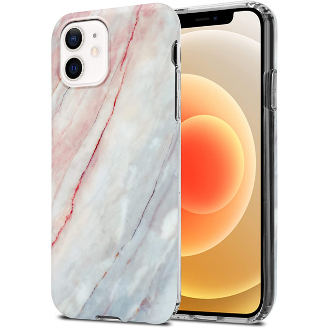 Cadorabo iPhone 12 Pro Max Θήκη Σιλικόνης TPU - Design Marble No.21 Mosaic Pattern - Pink / White / Marble