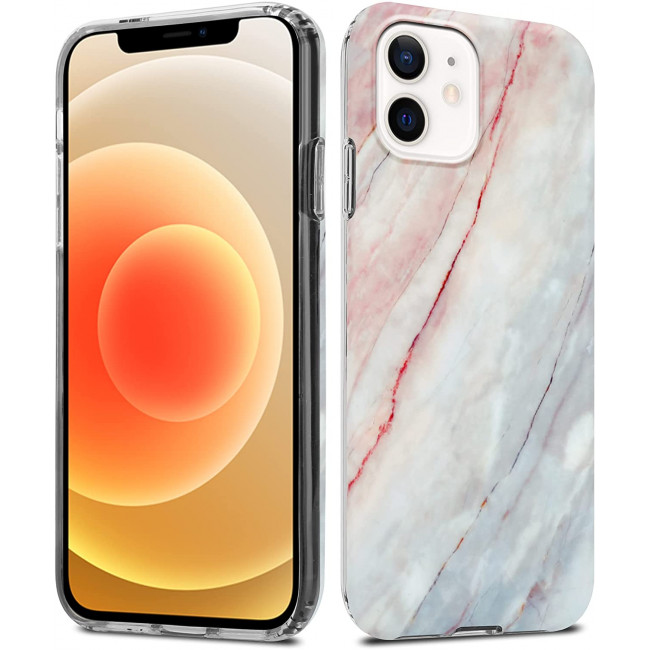 Cadorabo iPhone 12 Pro Max Θήκη Σιλικόνης TPU - Design Marble No.21 Mosaic Pattern - Pink / White / Marble