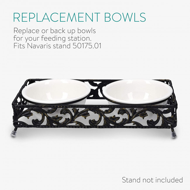 Navaris Cat Bowls - Σετ με 2 Κεραμικά Μπολ Φαγητού και Νερού - 320 ml - White - 51398.06