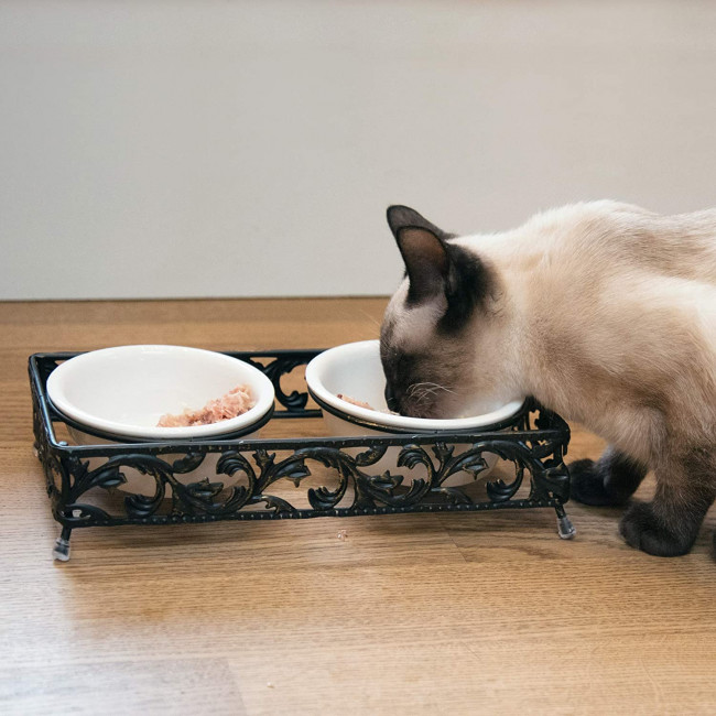 Navaris Cat Bowls - Σετ με 2 Κεραμικά Μπολ Φαγητού και Νερού - 320 ml - White - 51398.06